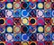 Blue-Pink-Multi Poly Geometric Print Liverpool Double Knit Fabric By the Yard